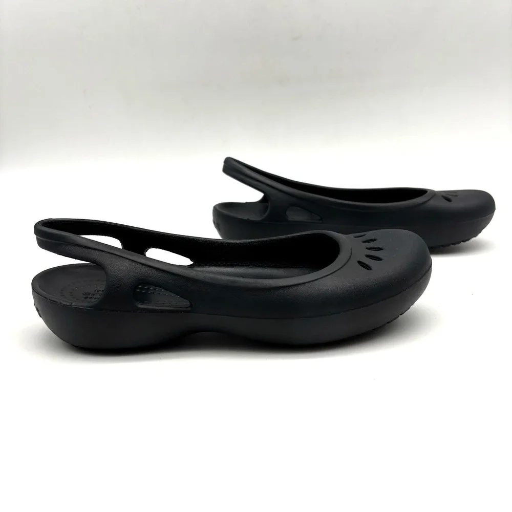 NEW Crocs KADEE Black Slip On Round Toe Slingback Ballet Flats Women's US7 UK5